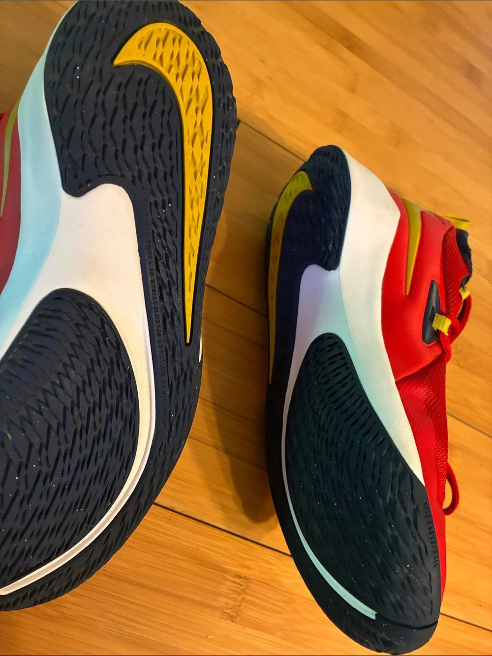 Nike Future Court 2 Kids Red Sneakers with Yellow Accents Youth 4Y